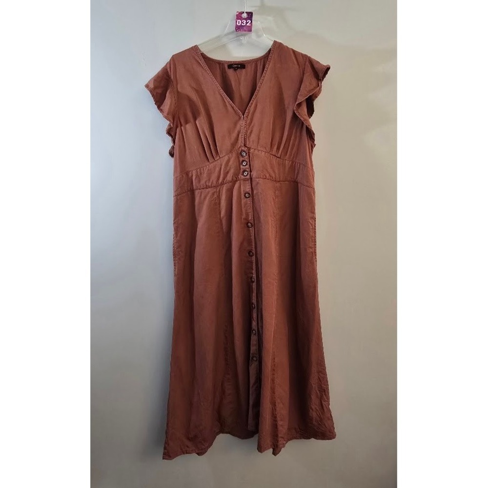 Quince Womens Vintage Wash Button Front Midi Dress Terracotta Tencel Size XL